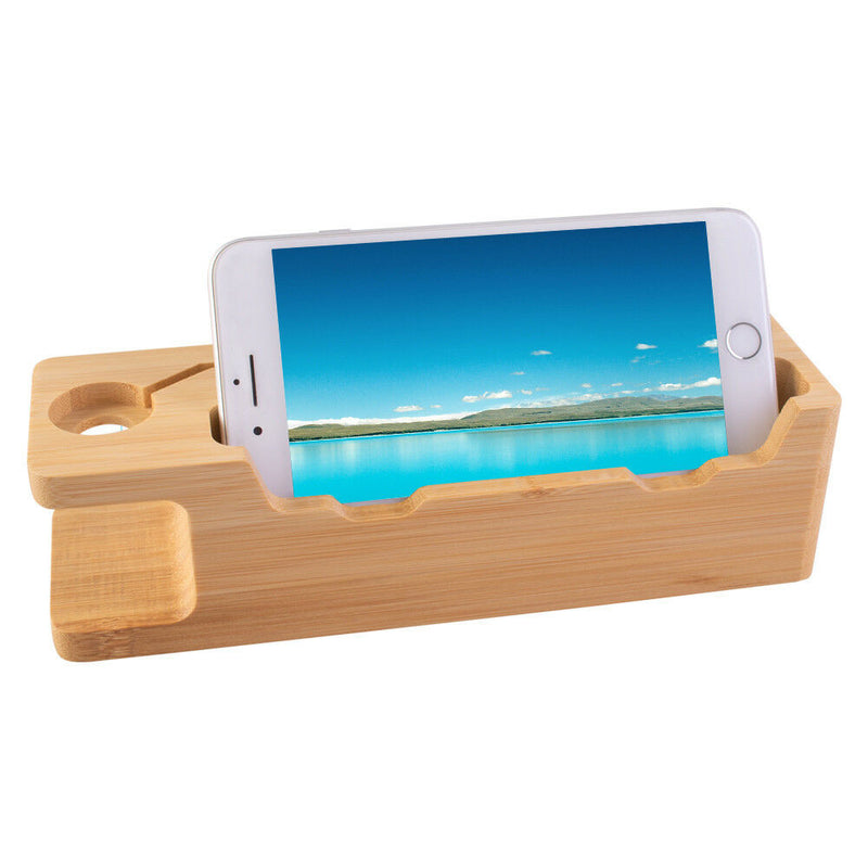 Multi Functional Wood Bamboo Charging Dock Station Charger Holder Stand For Apple, Samsung