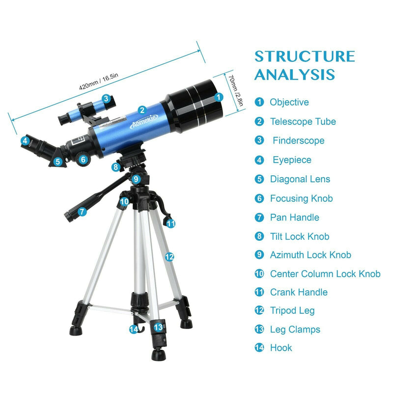 Astronomical Telescope With Adjustable Tripod Backpack for Beginners